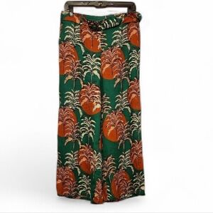 NICOLE MILLER 100% Linen Tropical Palm Tree Wide Leg Crop Pants, size L